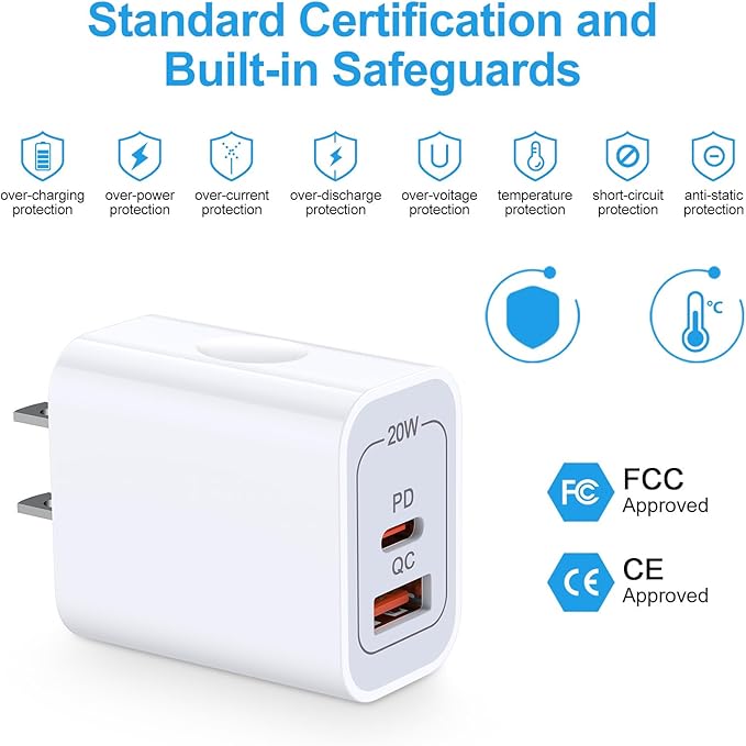 [2-Pack]Pixel 9 Fast Charging Block Type C Android Wall Plug for Google Pixel 10 10 Pro XL 9a 9 Pro XL 8A 8 Pro 7 6 Watch 3/2,20W USB C Wall Charger 2-Port PD Power Adapter+ QC Wall Cube for iPhone 16