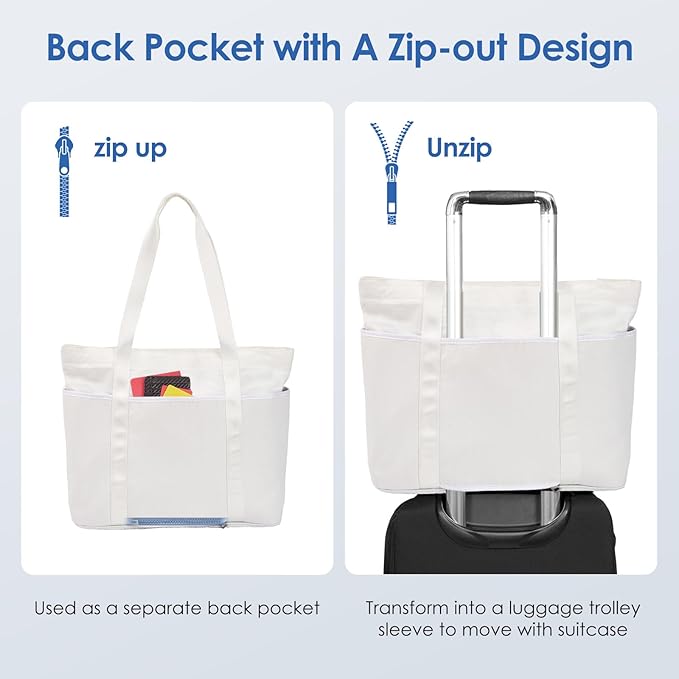 Tote Bag for Women with Zipper, Convertible Travel and Work Shoulder Bag, Large Teacher Tote Bag with Luggage Strap
