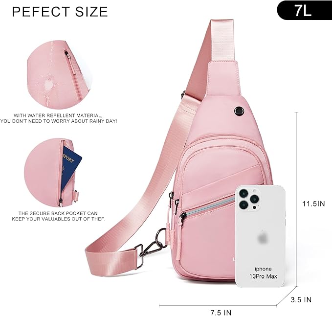 7L Sling Bag For Women Faux Leather Anti Theft Small Casual Daypack Backpack Fanny Pack Crossbody Chest Bags Purse Waterproof Light Pink