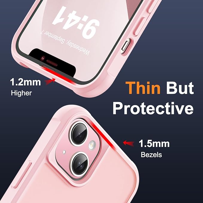 Compatible with iPhone 13 Case & iPhone 14 Case with Invisible Magnetic O-Ring Stand Translucent Phone Cases for 13 & 14 6.1" [Compatible with Mag-Safe][Great Grip Feeling], Pink
