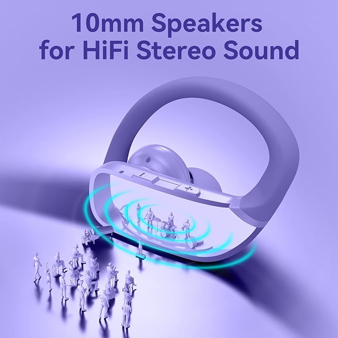 bmani Ear Buds Wireless Earbuds Bluetooth Headphones with 80H Playtime LED Display Case, Over-Ear Hook with Mic, Stereo Sound, Easy Button Controls, Sports Earphones for Running Workout Gym Purple