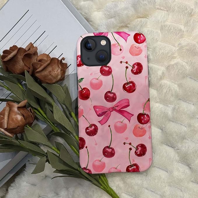 DAIZAG Case Compatible with for iPhone 15,Cherry Pink Bow Ribbon Phone Case for iPhone 15 for Girl Women Boy Men