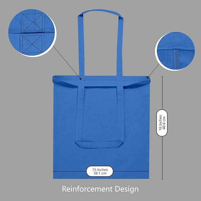 TOPDesign 12-Pack Economical 16"x15" Ocean Blue Cotton Tote Bags, Lightweight Medium Reusable Grocery Shopping Cloth Bags, Suitable for DIY, Advertising, Promotion, Gift, Activity
