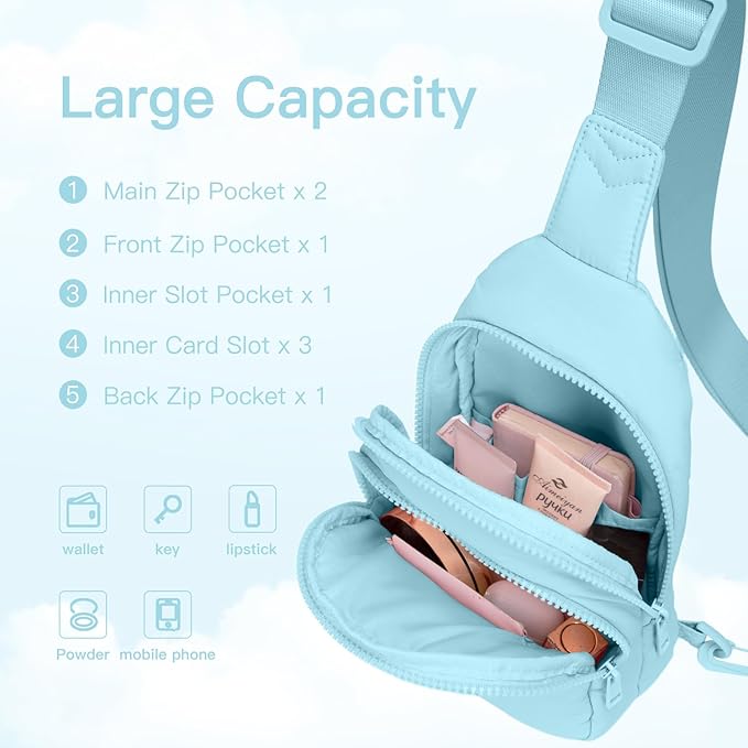 Quilted Puffer Crossbody Bags for Women Small Puffy Sling Bag Lightweight Cross Body Bubble Purse Shoulder Bag for Travel (Icing Blue)