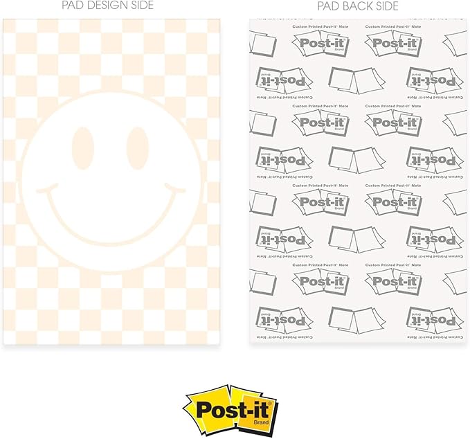 Retro Floral Sticky Note Pads / 4" x 6" Repositionable Checkered Smiley Face Sticky Notes / 5 Trendy Y2K Designs / 50 Sheets Per Pad Set of 5 / Made in USA