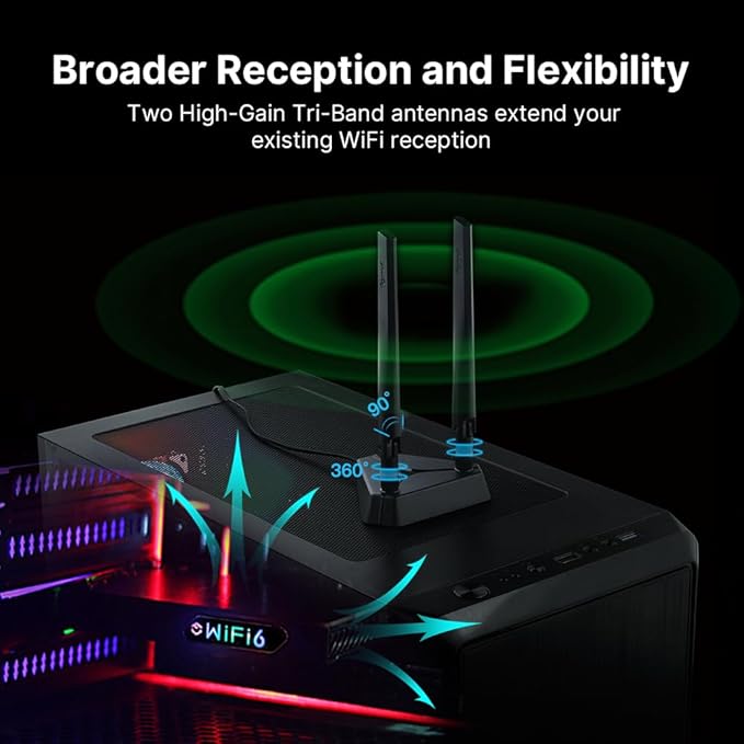 fenvi AX210 WiFi 6E PCI-E WiFi Adapter BT5.2 RGB Gaming 802.11ax ac 160MHz 2.4GHz 5GHz 6GHz Tri-Band 5400Mbps AX210NGW Desktop WiFi Card for PC Windows(Only WiFi 6E Router Antennas Support 6Ghz Band)