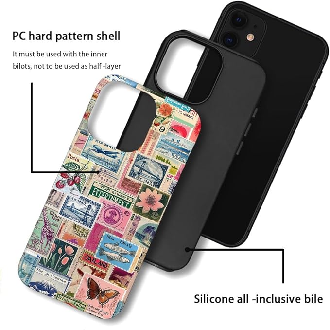 DAIZAG Case Compatible with iPhone 11,Fit Shockproof Cover for Women Girls,Retro Stamp Collage