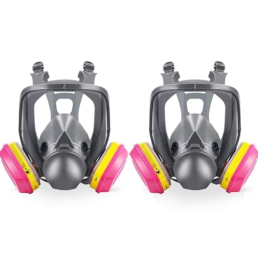 2 Pairs Full Face Respirator Mask with 60923 Filters - Reusable, Anti-fog, Protect Against Chemicals, Paint, Welding, Polishing, Sanding, Cutting, Dust, Spraying