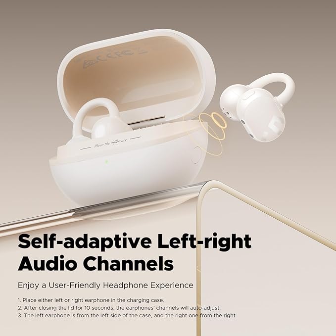 SoundPEATS POP Clip Wireless Open Ear Earbuds, Button Control, Lightweight Comfort Headphones, 30H Playtime, IPX5 Waterproof, Bluetooth 5.4 Immersive Audio Earphones for Sports Running Working, Beige