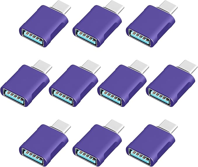 10 Pack Up to 10Gbps/120W Usbc to USB Adapter,USA to USB-c adopters,U sb to USB C Connector,Type C Male to a Female Adapter for Charger,Phone 15/16, PC, Laptop, Tablet, Keyboard etc, Purple