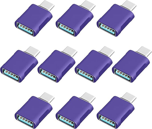 10 Pack Up to 10Gbps/120W Usbc to USB Adapter,USA to USB-c adopters,U sb to USB C Connector,Type C Male to a Female Adapter for Charger,Phone 15/16, PC, Laptop, Tablet, Keyboard etc, Purple