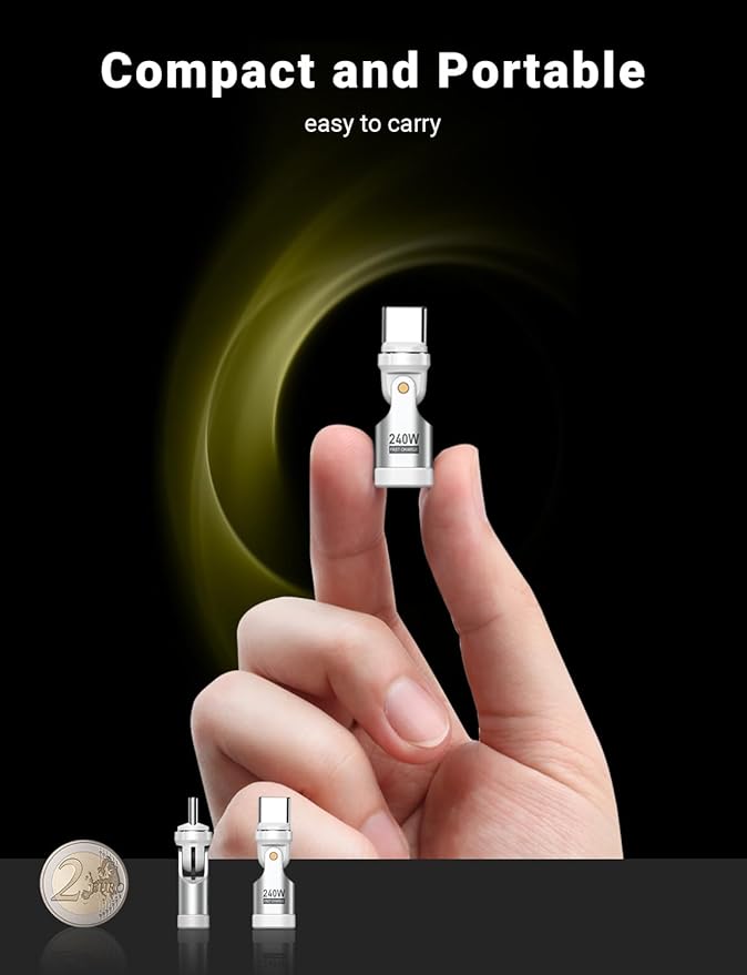 A.S 240W USB C Magnetic Adapter (3Pack), Gen3 USB C 90 Degree Adapter/C Right Angle Adapter/180 Degree USBC Adapters/USBC to USBC Adapters for Phone 16/15, Ma-Book Pro/Pad Series, Samsung (White)