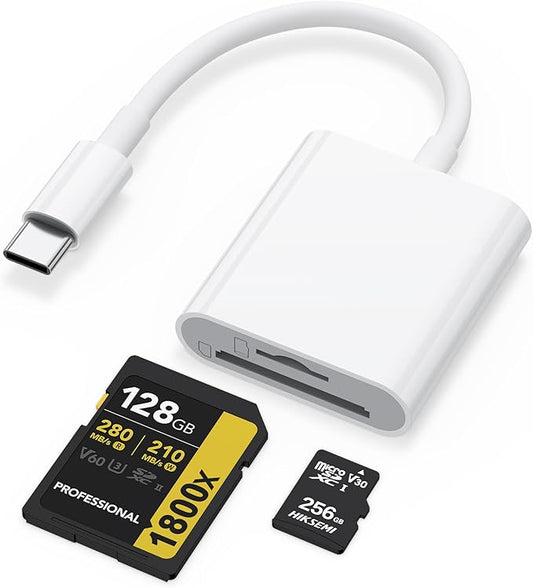 USB C SD Card Reader for iPhone 16 15/iPad/MacBook/Camera, Dual Card Slot Supports SD and MicroSD Card Memory Card Adapter, Trail Camera Viewer Plug and Play