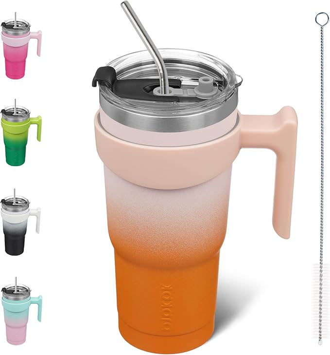 BJPKPK Tumbler With Handle And Straw 20 oz Stainless Steel Insulated Tumbler Cups With Lid For Water Or Ice Coffee,Coral