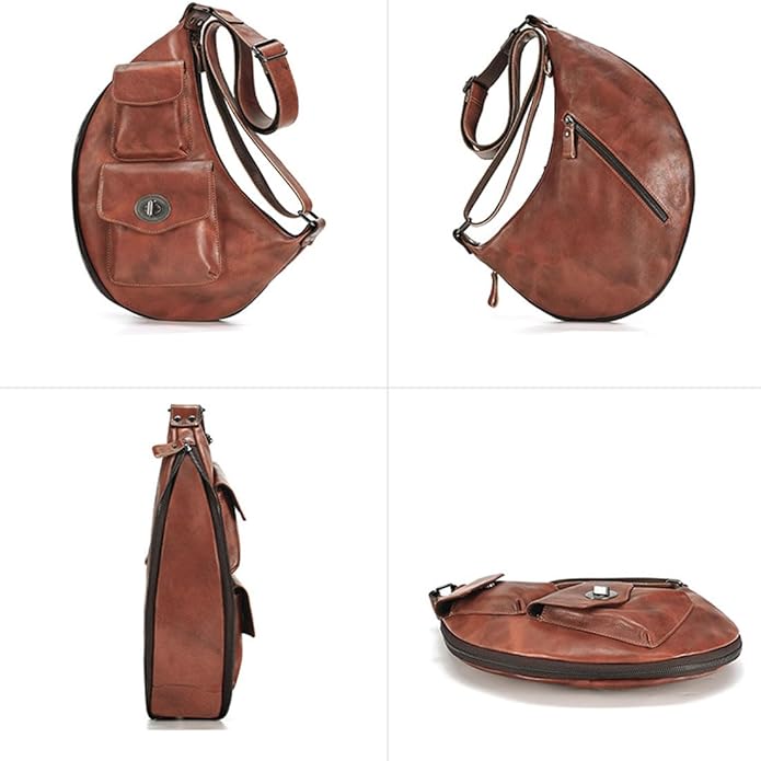 Genuine Leather Sling Bag for Men Women Backpack Chest Shoulder Satchel Crossbody Bags Casual Outdoor Daypack
