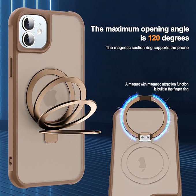 Compatible with iPhone 12 Case & iPhone 12 Pro Case with Invisible Magnetic O-Ring Stand Translucent Phone Cases 6.1" [Compatible with Mag-Safe][Great Grip Feeling],Desert Brown
