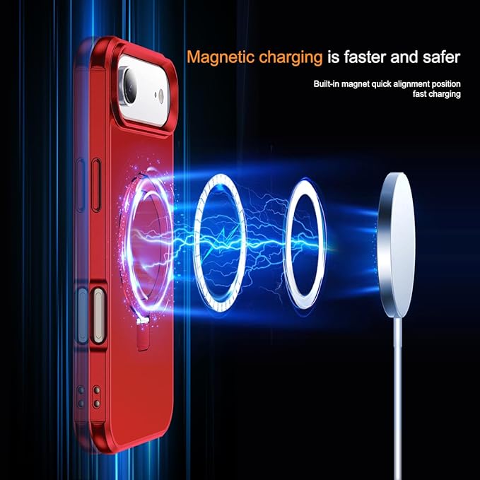 Compatible with iPhone 17 Air Case with Invisible Magnetic O-Ring Stand Military-Grade Phone Case for iPhone 17 Air 6.5" [Compatible with Mag-Safe][Great Grip Feeling], Red