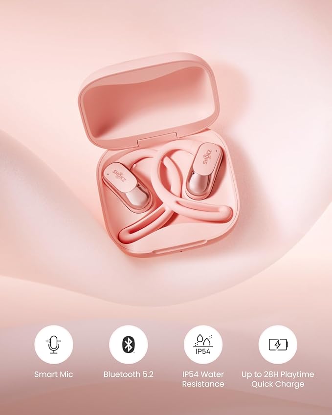 SHOKZ OpenFit Air - Open-Ear Headphones, True Wireless Earbuds, Water Resistant, Secure Earhooks for Daily Use, Pink