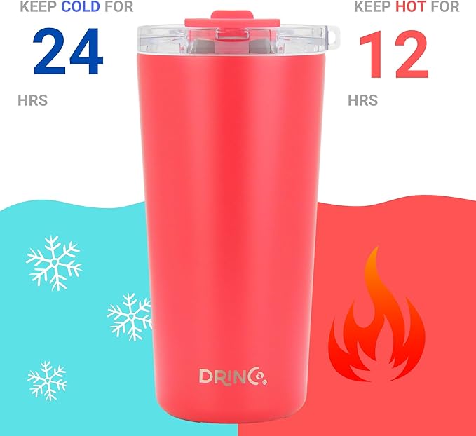 Drinco - 20 oz Stainless Steel Tumbler | Double Walled Vacuum Insulated Mug With Lid, 2 Straws, For Hot & Cold Drinks (20oz Barn Red, 20oz)