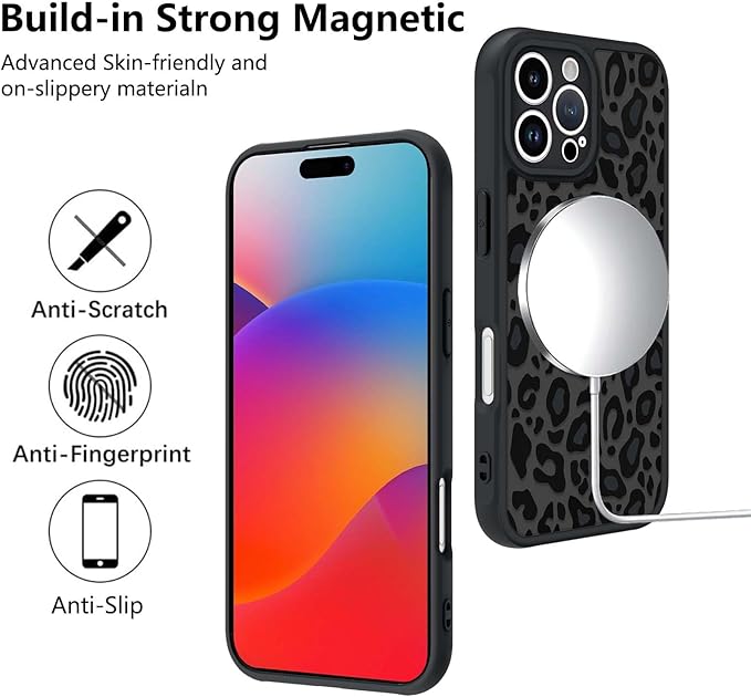 KANGHAR Case for iPhone 16 Pro Phone Case [Compatible with Magsafe] Leopard Printed Pattern Cute Cheetah Protective Magnetic Case for Girls Women Men 6.3"