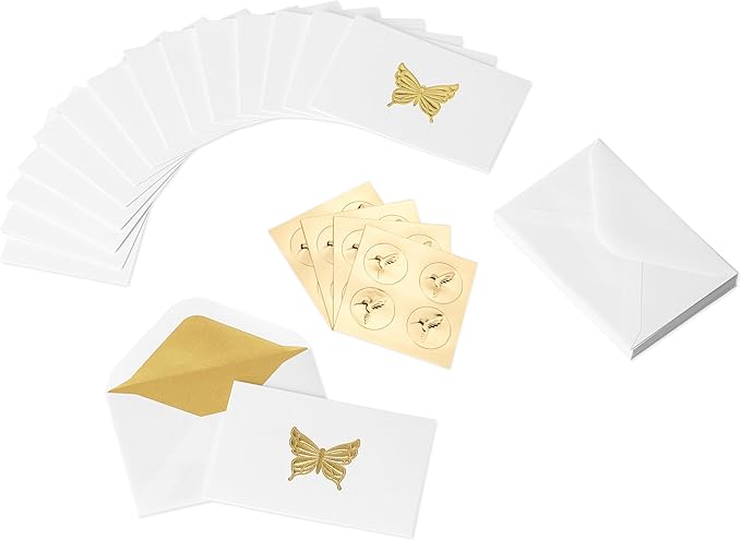 Papyrus Blank Cards with Envelopes, Gold Butterfly (16-Count)