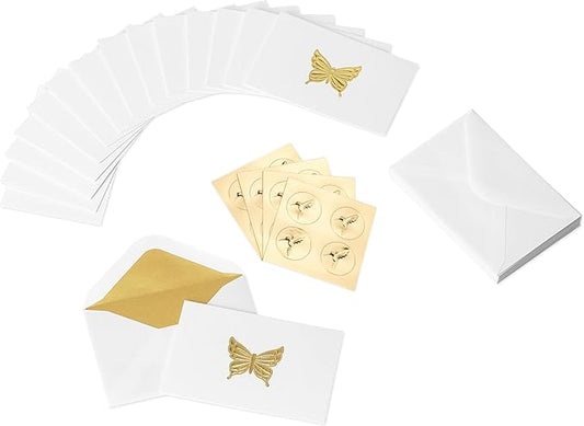 Papyrus Blank Cards with Envelopes, Gold Butterfly (16-Count)