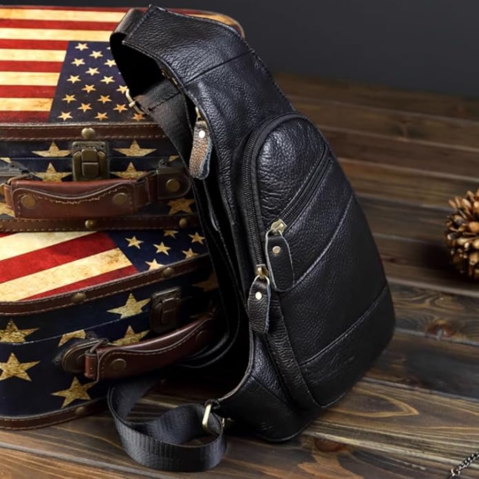 KPYWZER Vintage Leather Sling Bag Backpack for Men Crossbody Shoulder Chest DayPack Backpacks