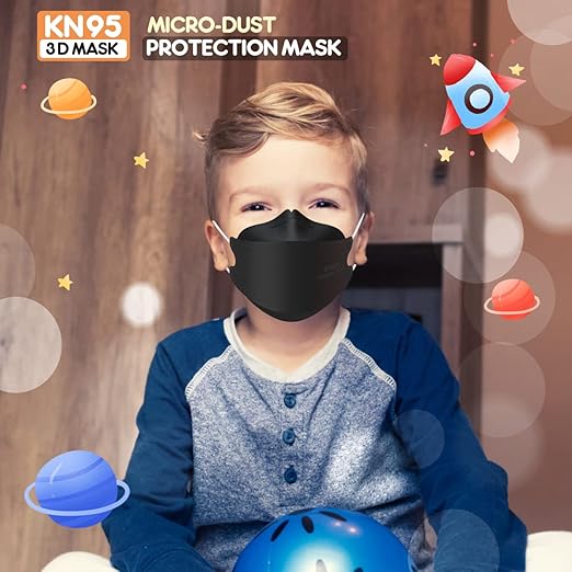 Kids KN95 Face Masks for Children 100 Pack, Breathable Comfortable and Disposable KN95 Mask, Black