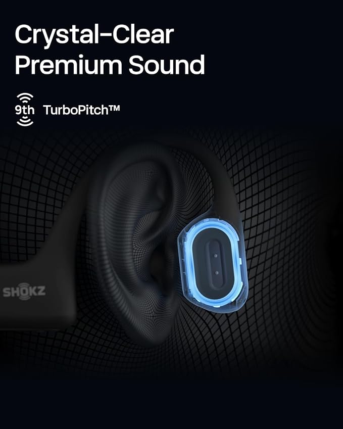 SHOKZ OpenRun Pro - Open-Ear Bluetooth Bone Conduction Sport Headphones, Sweat Resistant Wireless Earphones for Workouts and Running with Premium Deep Bass- Built-in Mic, with Hair Band, Black