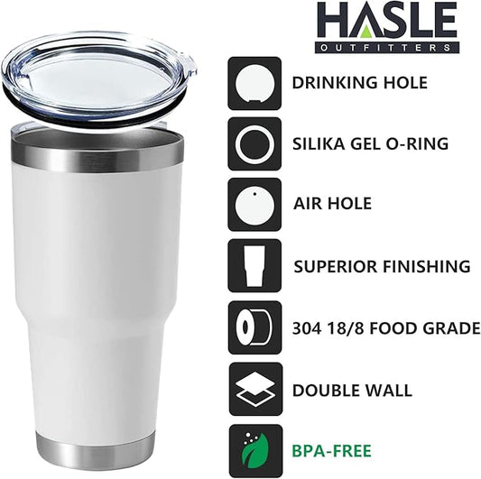 HASLE OUTFITTERS 30oz Stainless Steel Tumbler, Double Wall Vacuum Insulated Travel Mug Tumbler, Durable Insulated Coffee Mug, Gift Box Set (White, 1)