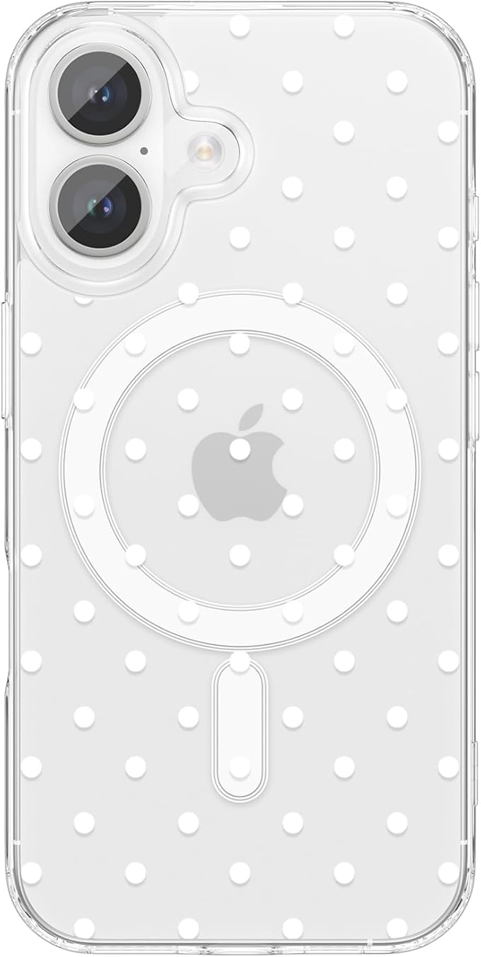 ZTOFERA Magnetic for iPhone 16 Plus Case,Cute Polka Dot Phone Case Aesthetic Striped Clear Trendy Slim Soft Shockproof Protective Phone Cover for Women Girls, White Dot