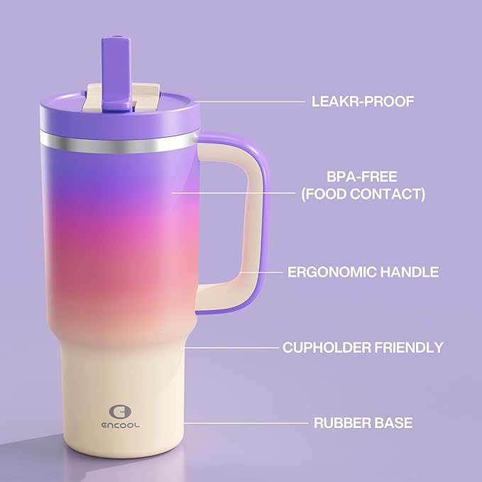 32 oz Tumbler with Handle and Straw: Stainless Steel Insulated Tumbler Keeps Cold for 24 Hours, Leakproof Travel Cup Fits in Cup Holder and BPA-Free, Peach Dream