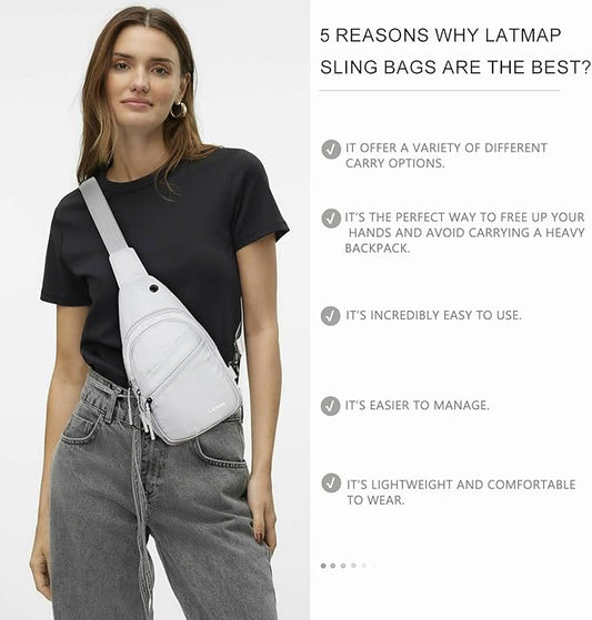 7L Sling Bag For Women Faux Leather Anti Theft Small Casual Daypack Backpack Fanny Pack Crossbody Chest Bags Purse Waterproof Light Grey