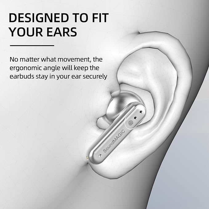 SoundMAGIC T80BT ANC True Wireless Earbuds with Hi-Res Audio,Hibrid Active Noise Cancelling, ENC Call Clarity, 20H Playtime, IPX5 Waterproof, Ultra-Comfy Fit for Sports/Work/Gaming (Silver)