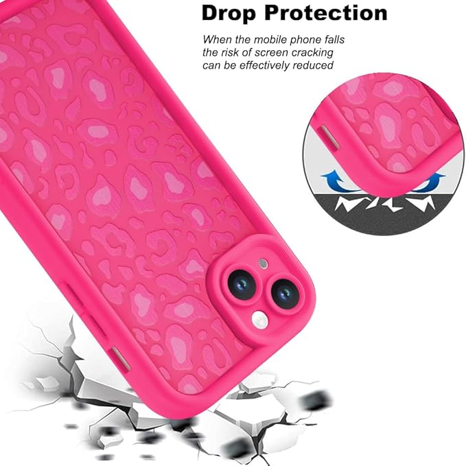 KANGHAR Case for iPhone 14 Leopard Printed Pattern Cute Cheetah Phone Case Soft TPU Shockproof Protective Cover for iPhone 14 6.1 Inch Hot Pink