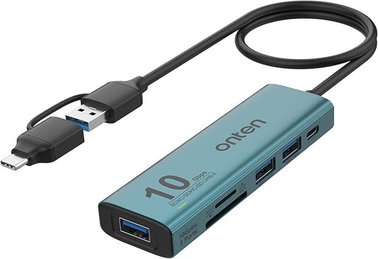 USB C USB A HUB, USB 3.2 GEN 2 10G Speed, USB A/USB C to USB A Adapter.with 3 USB A Ports(10G) and UHS-II SD/TF Ports, USB C UHS-II SD Card Reader Compatible with SD/SDHC/SDXC/Micro SD