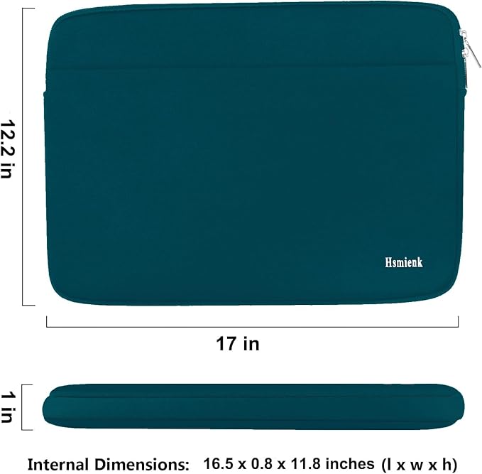 Laptop Sleeve Case 17 Inch, Shockproof Protective Notebook Case with Accessory Pocket, Briefcase Carrying Bag Compatible with 17-17.3 Inch Laptop, Computer, Notebook, Cyan Color