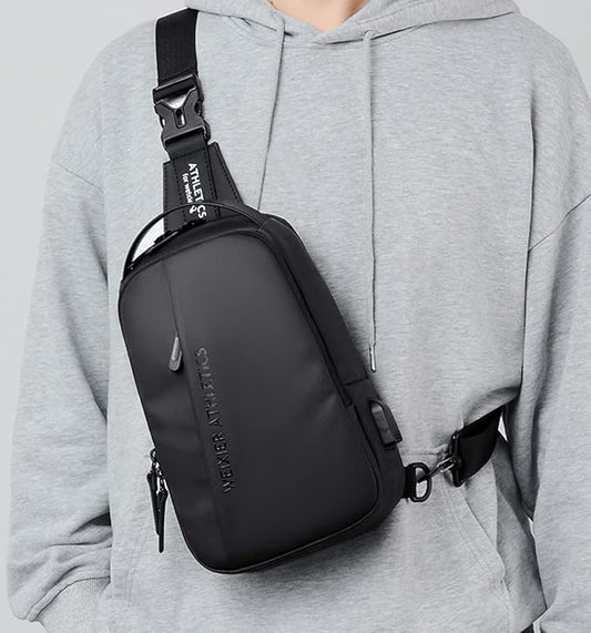 Waterproof Sling Bags Mens Shoulder Crossbody Backpack with USB Charging Port& Headphone,Outdoor Lightweight Bag