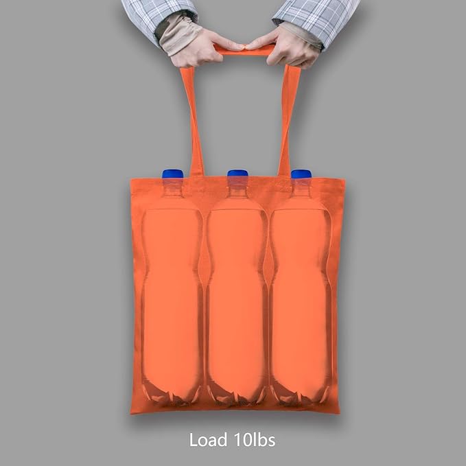 TOPDesign 6-Pack Economical 16"x15" Orange Cotton Tote Bag, Lightweight Medium Reusable Grocery Shopping Cloth Bags, Suitable for DIY, Advertising, Promotion, Gift, Activity