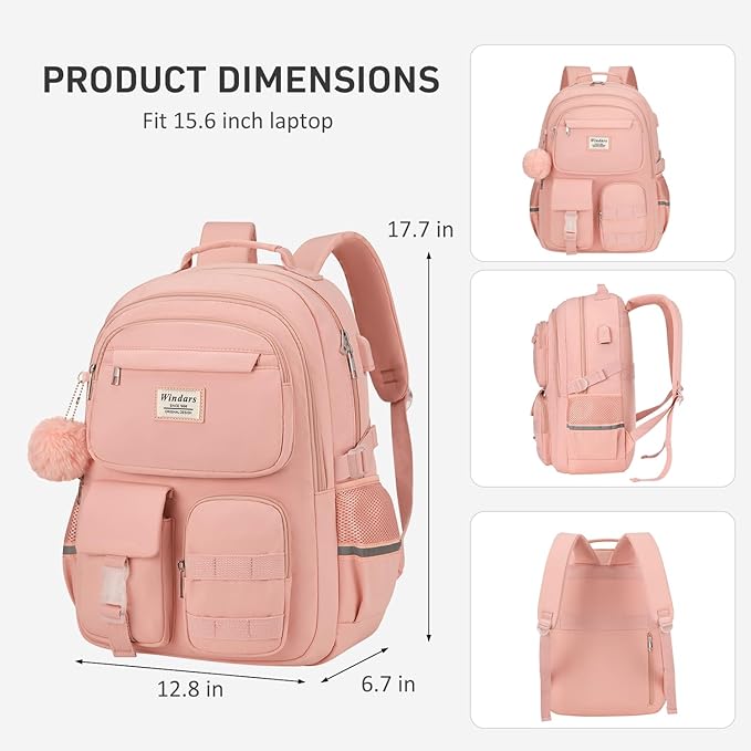 School Backpack for Teen Girls, Cute Laptop Backpack for Women Students, Middle High School Bags Aesthetic Bookbag for College Travel Fit 15.6 Inch Laptop (Pink)