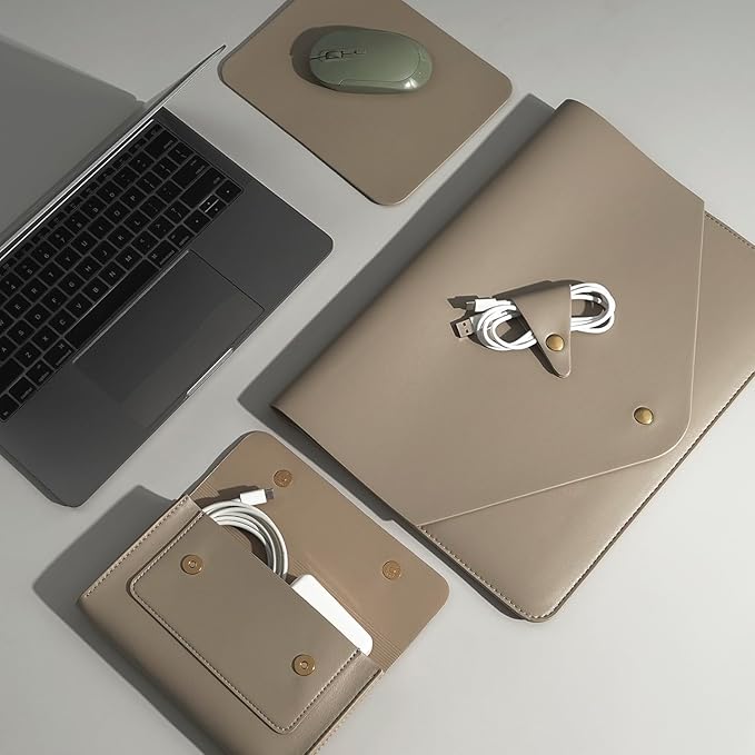 Laptop Sleeve Compatible with 2024 13inch MacBook Air M3,13 MacBook Pro M2, Surface Pro 3 4 5 6 7, Dell XPS 13 with Small Pouch, Mouse Pad and Cord Holder Color Khaki