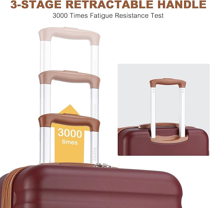 Kono Medium Sized Checked Luggage, 24 Inch Expandable with Spinner Wheels, TSA Lock, ABS + PC Lightweight Travel Suitcase with Larger Capacity and Lighter Weight, Burgundy