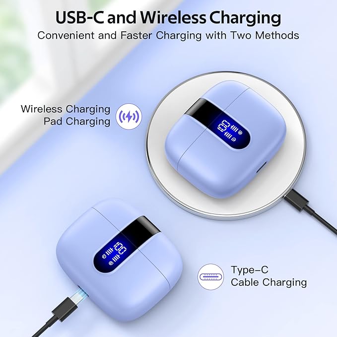 TAGRY 2 Sets X08 Purple and Black Bluetooth Headphones True Wireless Earbuds 60H Playback Ear Buds with Wireless Charging Case in-Ear Earbuds with Mic