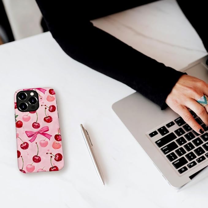 DAIZAG Case Compatible with for iPhone 16 Pro,Cherry Pink Bow Ribbon Phone Case for iPhone 16 Pro for Girl Women Boy Men