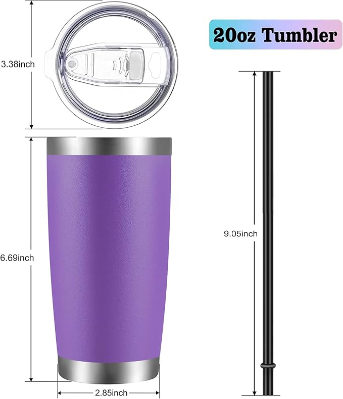 VEGOND 20oz Tumbler with Lid and Straw Stainless Steel Tumbler Cup Vacuum Insulated Double Wall Travel Coffee Mug Powder Coated Coffee Cup(Purple 1 Pack)
