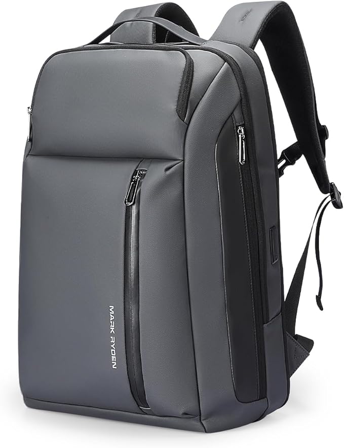 Muzee Business Backpack for Men, Travel Laptop Backpack Fits 15.6 Inch, Waterproof Expandable Bag 25L-35L, Grey Work Daypack with USB & USB-C Charging Ports, Anti-Theft Pocket, Luggage Strap