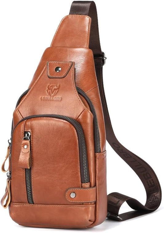 Sling Bag for Men Genuine Leather Chest Bag Crossbody Backpack Travel Hiking Outdoor Sports