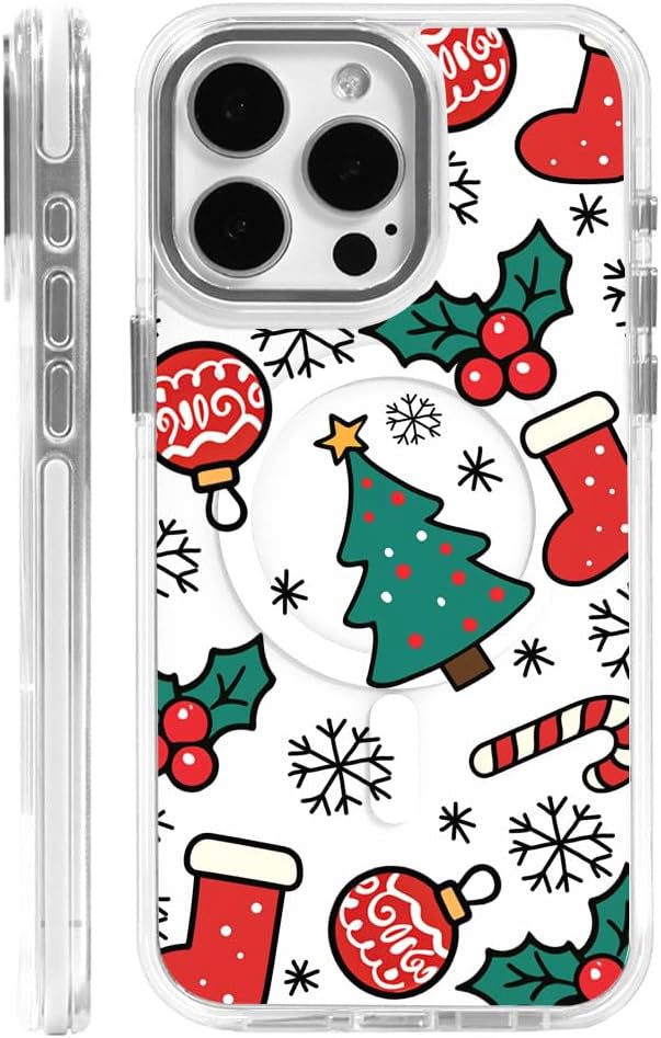 DAIZAG Case for iPhone 13, [Compatible with MagSafe],Phone Case for Women Girls Magnetic Clear Cover,Christmas Tree Socks Red