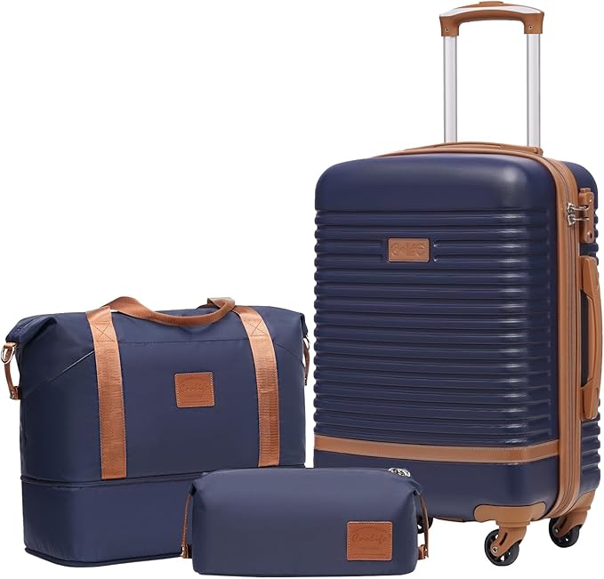 Coolife Suitcase Set 3 Piece Luggage Set Carry On Travel Luggage TSA Lock Spinner Wheels Hardshell Lightweight Luggage Set(Navy, 3 piece set (DB/TB/20))