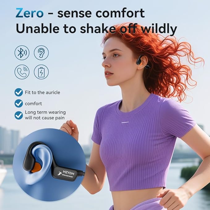 Bone Conduction Headphones, Open Ear Headphones Bluetooth5.4 with Mic, 15H Playtime, IPX6 Sweat Resistant Wireless Earphones, for Workouts and Running, Black